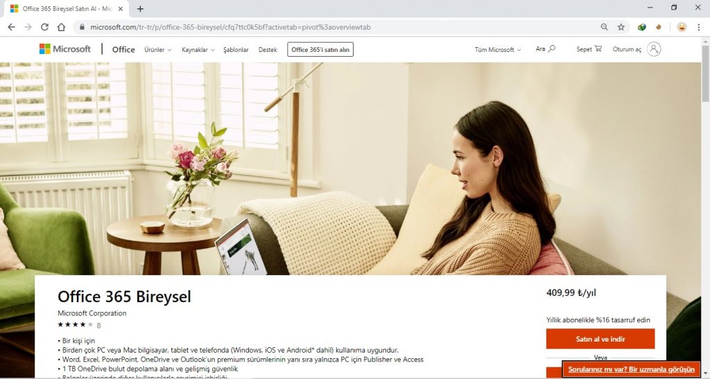 Office 365 Satın Alma için Microsoft Office 365 Satın Alma Sayfası